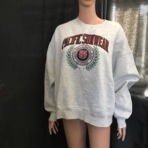 PacSun Light Gray Crewneck Sweatshirt with Red & Green Crest Graphic